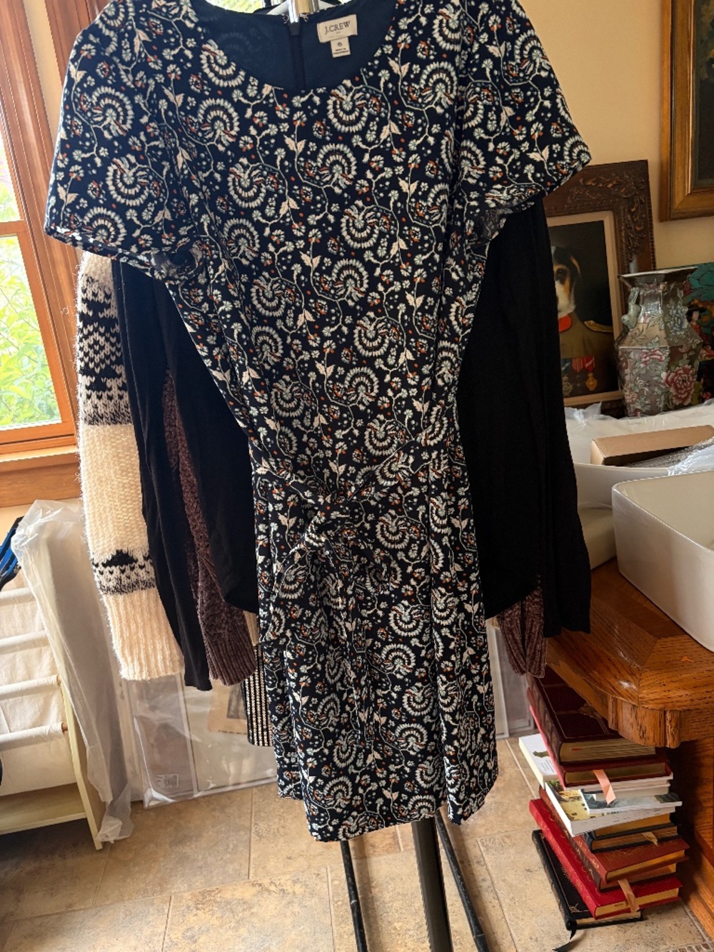 J.Crew Jcrew J Crew navy/black belted summer business floral dress in size 6